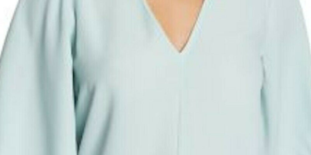 1.STATE Women's Tie Front V Neck Blouse Green Size Small