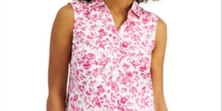 Charter Club Women's Toile Print Sleeveless Shirt Pink Size 18