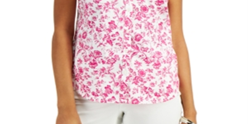 Charter Club Women's Toile Print Sleeveless Shirt Pink Size 18