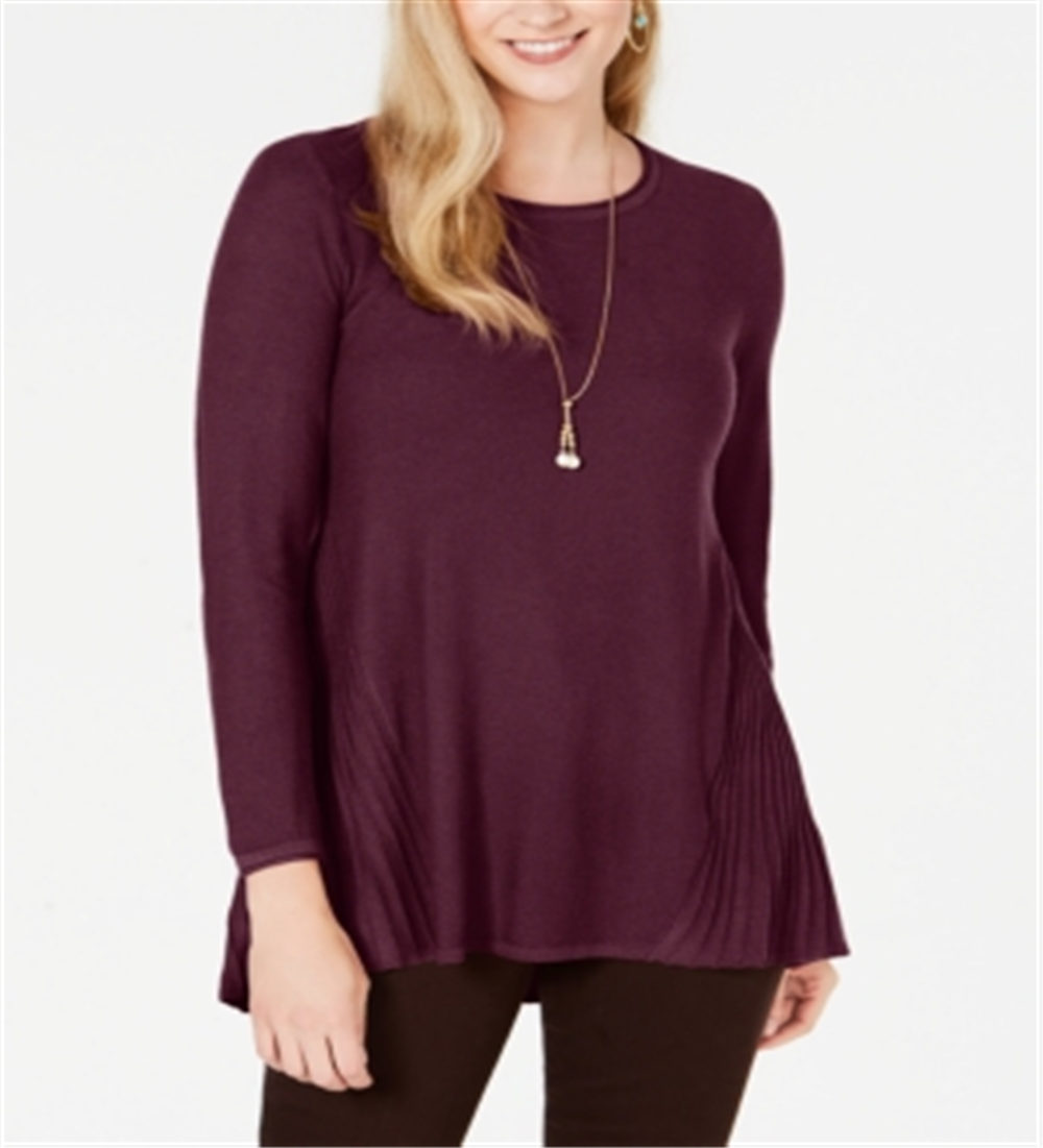 Style & Co Women's Pleated High Low Sweater Winestone Size Petite Large