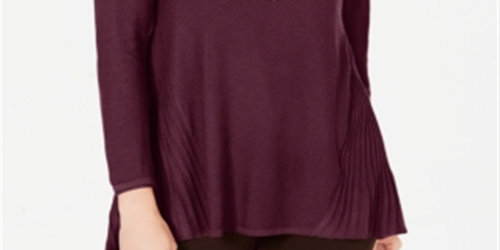 Style & Co Women's Pleated High Low Sweater Winestone Size Petite Large