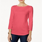 Charter Club Women's Pima Cotton Boat Neck Button Shoulder Top Coral Size Small