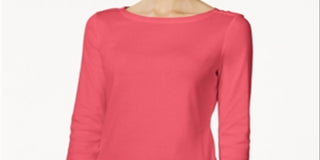 Charter Club Women's Pima Cotton Boat Neck Button Shoulder Top Coral Size Small