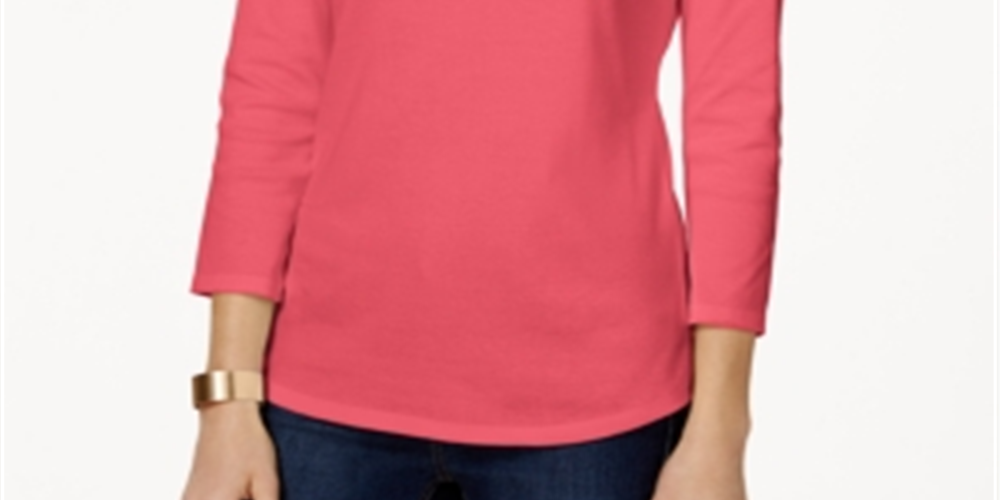 Charter Club Women's Pima Cotton Boat Neck Button Shoulder Top Coral Size Small