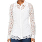 Charter Club Women's Lace Long Sleeve Collared Button up Top White Size Small