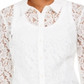Charter Club Women's Lace Long Sleeve Collared Button up Top White Size Small