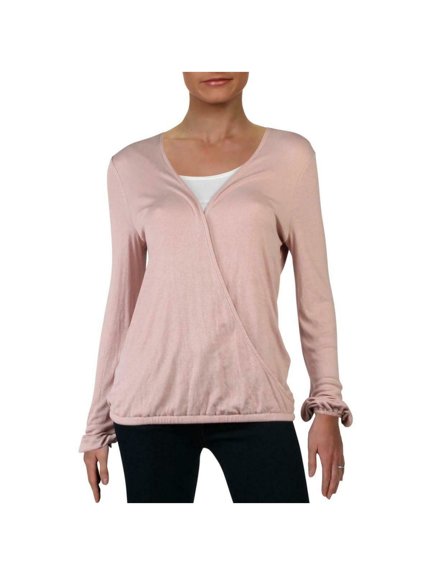 INC International Concepts Women's Long Sleeve V Neck Top Pink  Size Medium