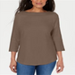 Karen Scott Women's Cotton Lace Trim Top Brown Size X-Small