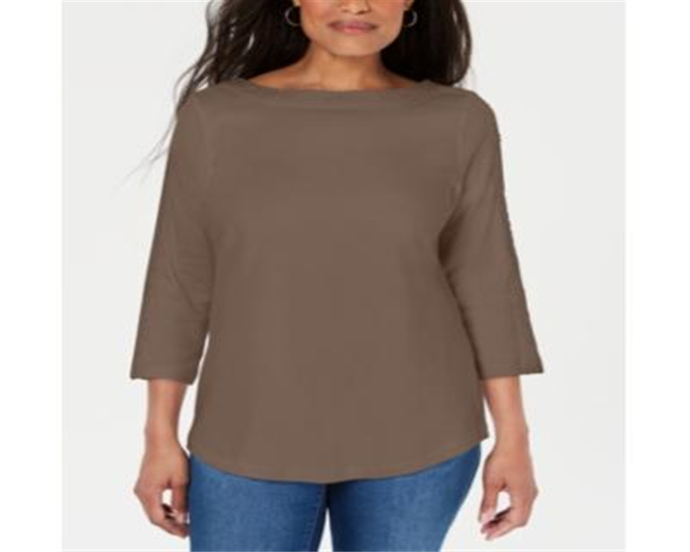 Karen Scott Women's Cotton Lace Trim Top Brown Size X-Small