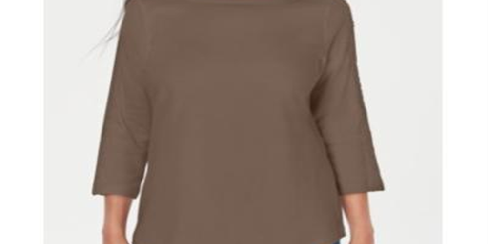 Karen Scott Women's Cotton Lace Trim Top Brown Size X-Small