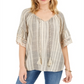 Style & Co Women's Cotton Striped Tassel Peasant Top White Size Small