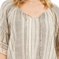Style & Co Women's Cotton Striped Tassel Peasant Top White Size Small