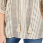 Style & Co Women's Cotton Striped Tassel Peasant Top White Size Small