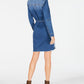 Jones Apparel Women's Tie Pocketed Cuffed Collared Above the Knee Shirt Dress Blue Size 0