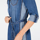 Jones Apparel Women's Tie Pocketed Cuffed Collared Above the Knee Shirt Dress Blue Size 0