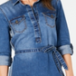 Jones Apparel Women's Tie Pocketed Cuffed Collared Above the Knee Shirt Dress Blue Size 0