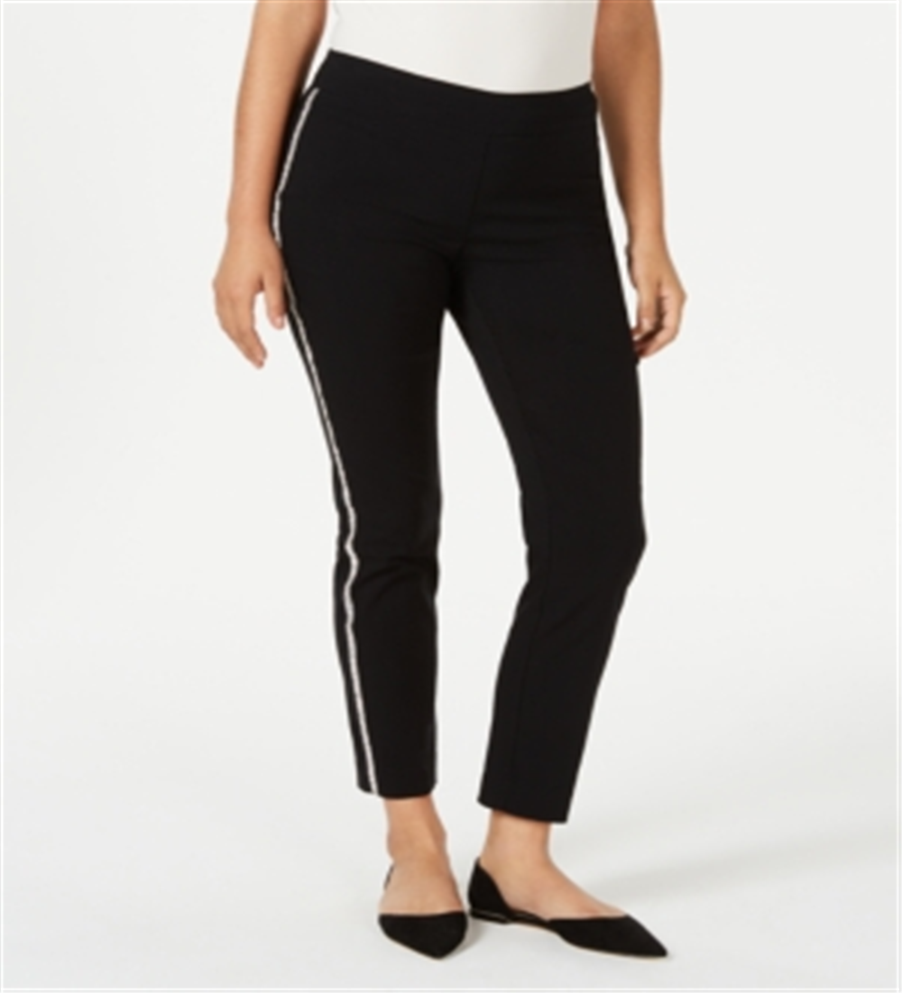 JM Collection Women's Side Striped Tummy Control Pants Black Size Petite Small