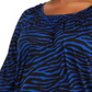 Michael Kors Women's Plus Tiger Print Peasant Knit T-Shirt Blue Size 0X