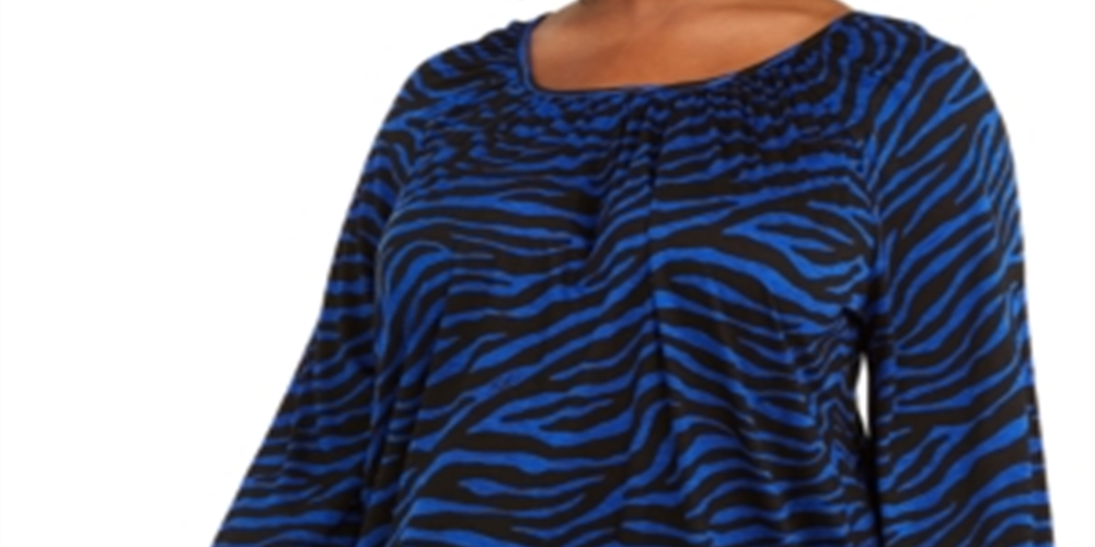 Michael Kors Women's Plus Tiger Print Peasant Knit T-Shirt Blue Size 0X