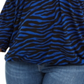 Michael Kors Women's Plus Tiger Print Peasant Knit T-Shirt Blue Size 0X