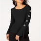 INC International Concepts Women's Embellished Sleeve Top Black Size XXL