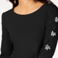 INC International Concepts Women's Embellished Sleeve Top Black Size XXL