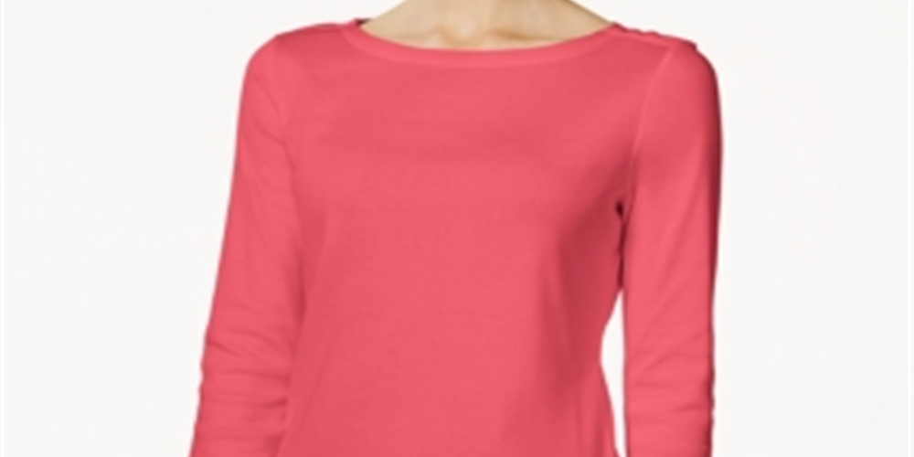 Charter Club Women's Pima Cotton Boat Neck Button Shoulder Top Red Size XX-Large