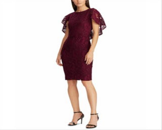 Ralph Lauren Women's Cape Overlay Lace Dress Merlot Size 2