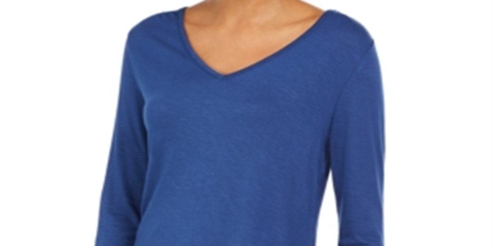Style & Co Women's V Neck Chiffon Hem Top Blue Size Medium
