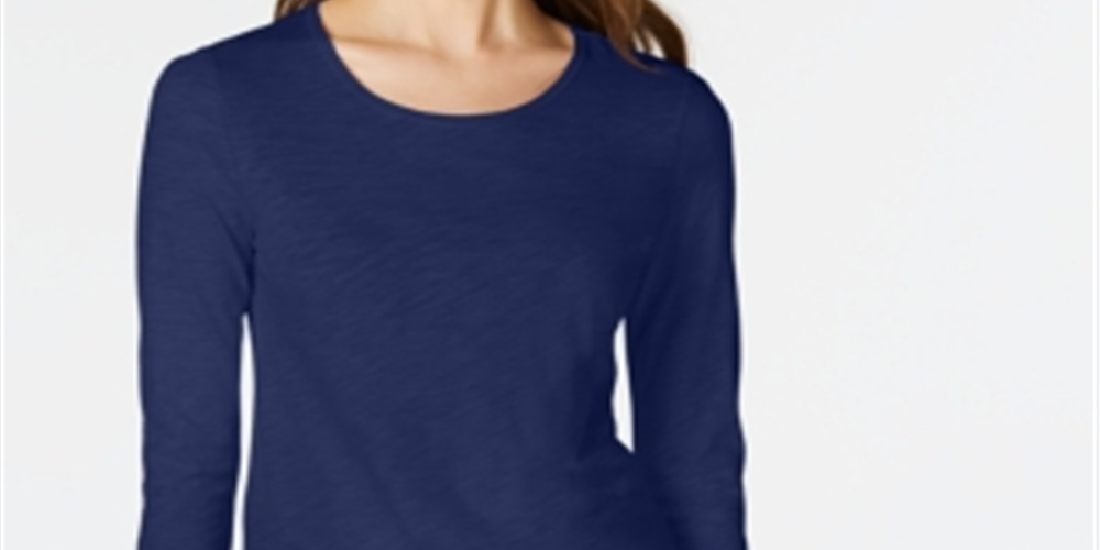 Maison Jules Women's High Low T-Shirt Blue Size Medium