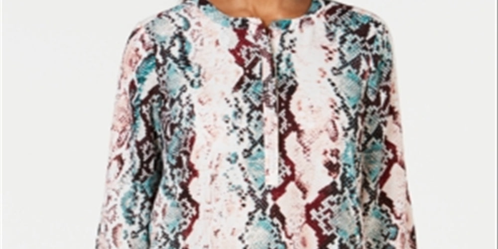 JM Collection Women's Printed 3/4 Sleeve Top White Size Petite S/M