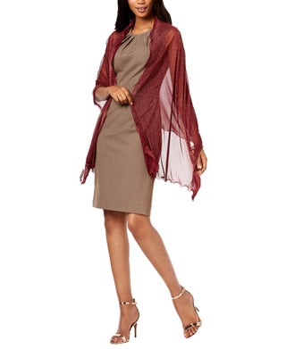 INC International Concepts Women's Ruffle Edge Metallic Evening Wrap Dress Red One Size