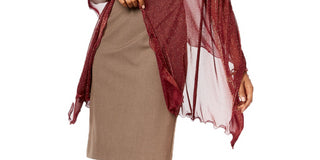 INC International Concepts Women's Ruffle Edge Metallic Evening Wrap Dress Red One Size