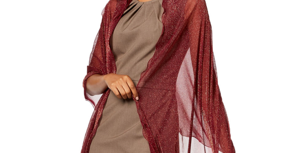 INC International Concepts Women's Ruffle Edge Metallic Evening Wrap Dress Red One Size