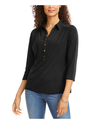 Charter Club Women's Polo Dressy Blouse Black Size Petite Small