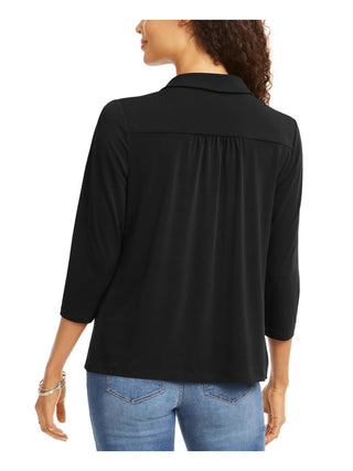 Charter Club Women's Polo Dressy Blouse Black Size Petite Small