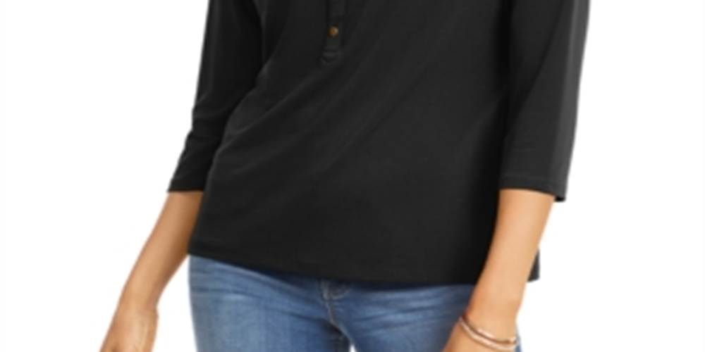 Charter Club Women's Polo Dressy Blouse Black Size Petite Small