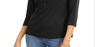 Charter Club Women's Polo Dressy Blouse Black Size Petite Small