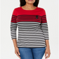 Karen Scott Women's Women's Striped Colorblocked Top Red Size Petite L