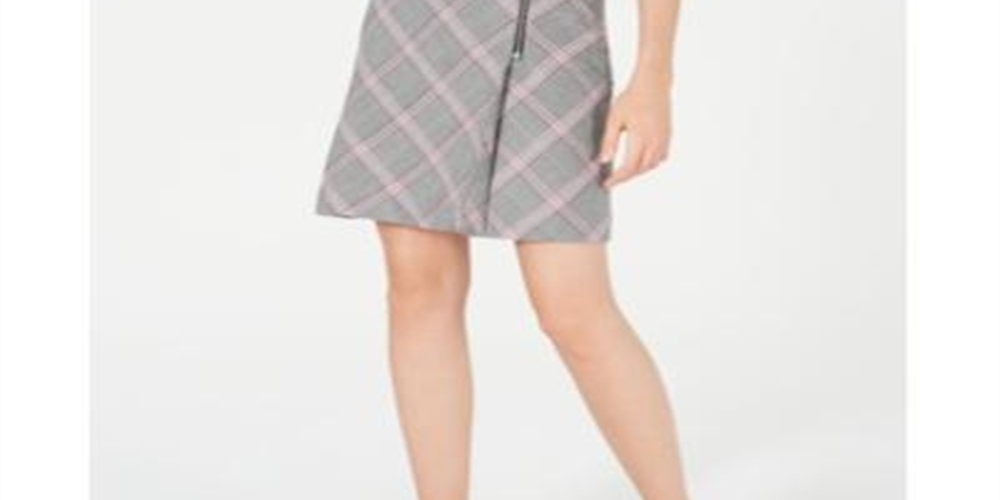 Bar III Women's Zipper Detail Plaid Skirt Black / Red Multi  Size 14