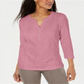 Karen Scott Women's Lace Front Henley Top Pink Size Small