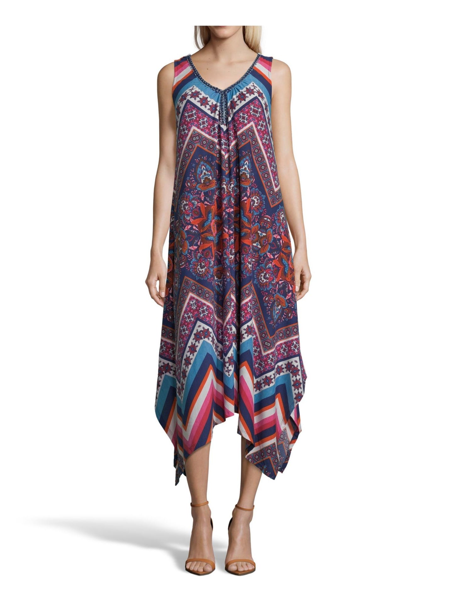 John Paul Richard Women's Printed Knit Dress Navy Combo  Size L