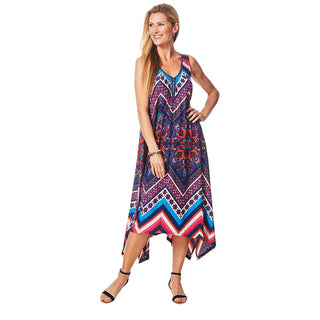 John Paul Richard Women's Printed Knit Dress Navy Combo  Size L