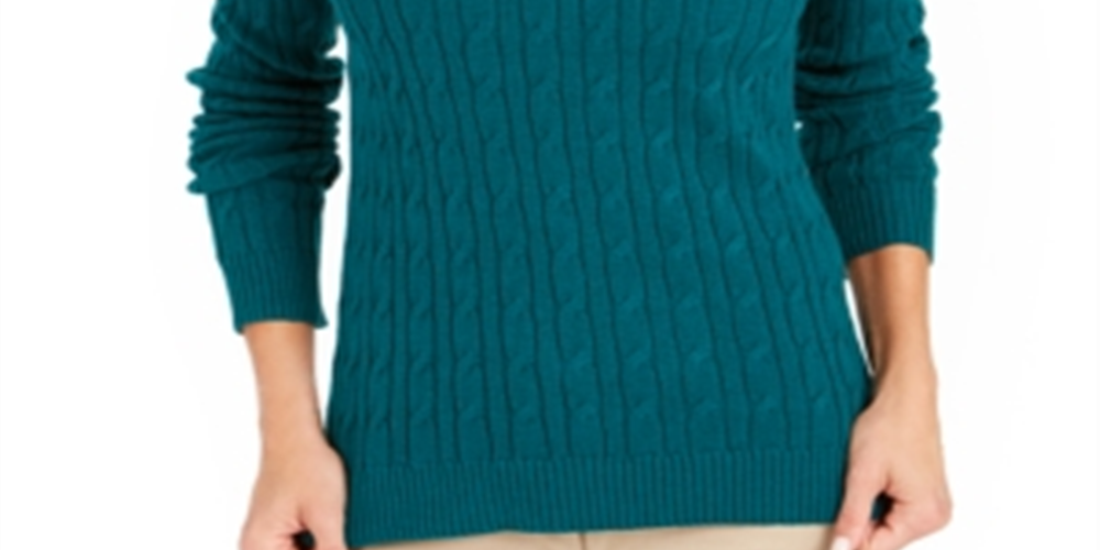 Charter Club Women's Cable Turtleneck Sweater Green Size X-Small