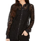 Charter Club Women's Lace Button Down Top Black Size X-Small