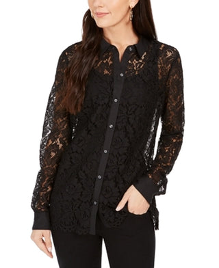 Charter Club Women's Lace Button Down Top Black Size X-Small