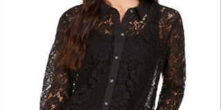 Charter Club Women's Lace Button Down Top Black Size X-Small