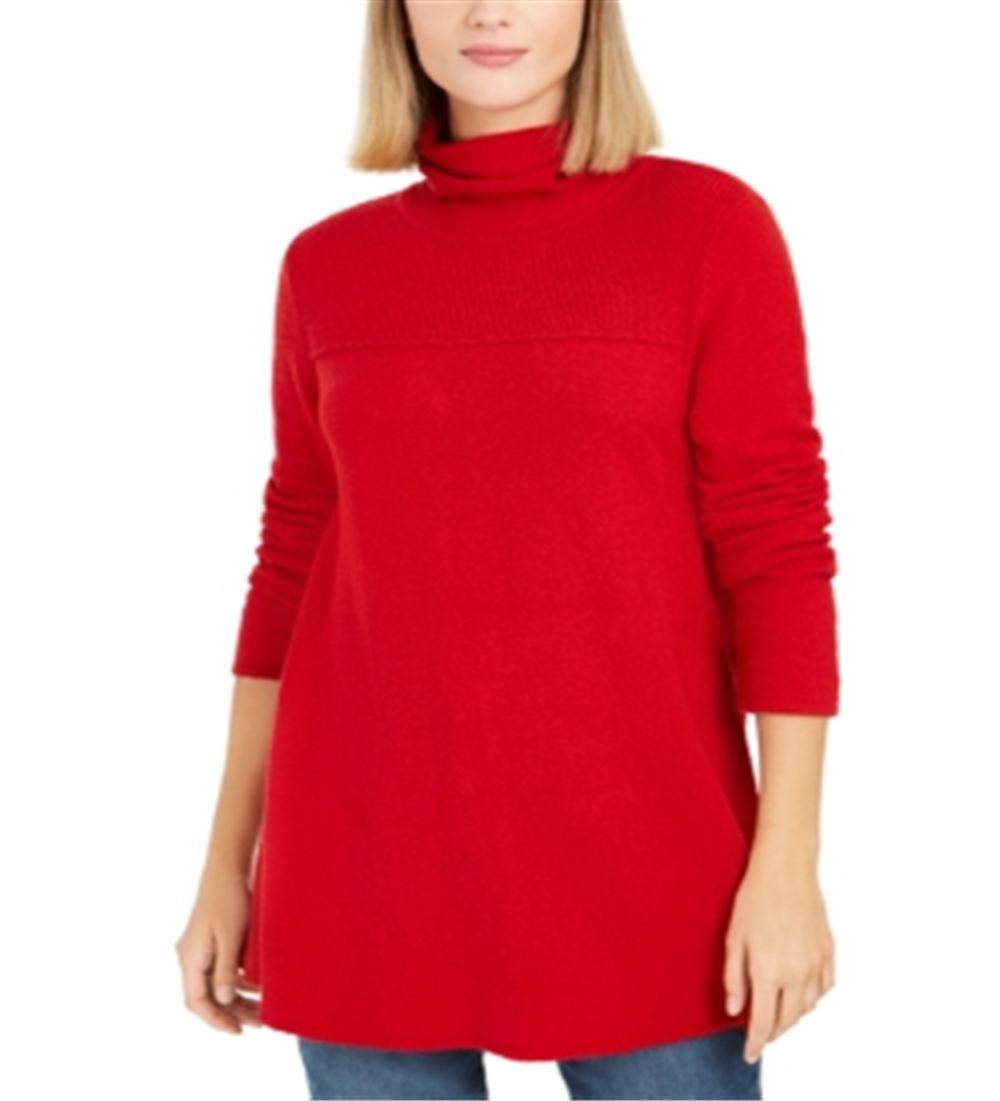 Style & Co Women's Exposed Seam Mock Neck Tunic Sweater Red Size X-Large