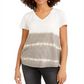 Style & Co Women's Tie Dyed V Neck Linen Blend Top White /Green Size XX-Large