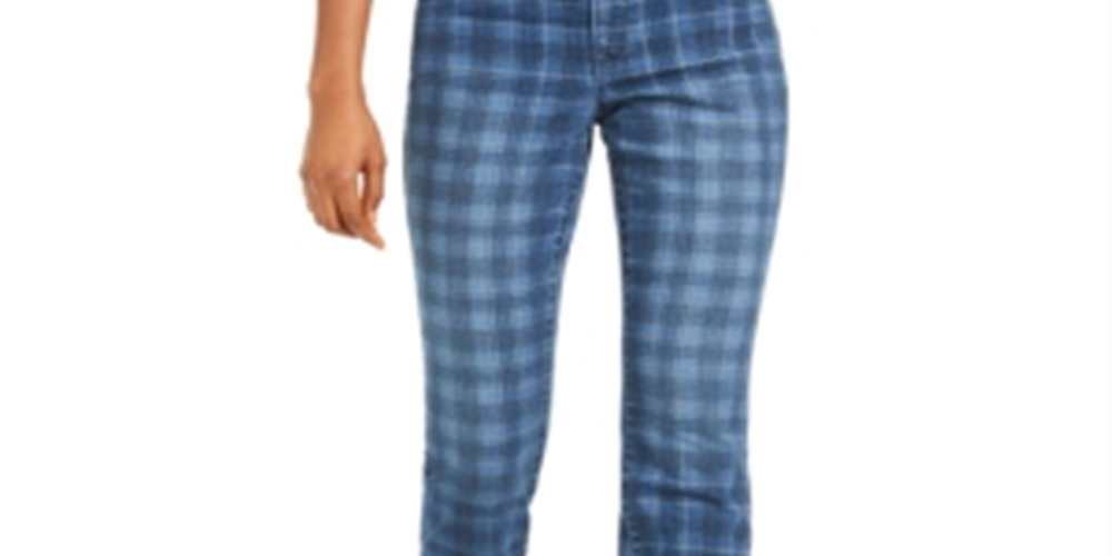 INC International Concepts Women's Washed Plaid Skinny Jeans Blue Size 2 Petite